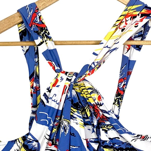 Tommy Bahama Relax XXS Tropical Print Halter Tie Neck Dress Blue Hawaiian Aloha - Picture 2 of 6